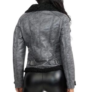 Women's Grey Faux Leather MOTO Jacket w/Faux Black 'SUPER SOFT' Shearling Lining